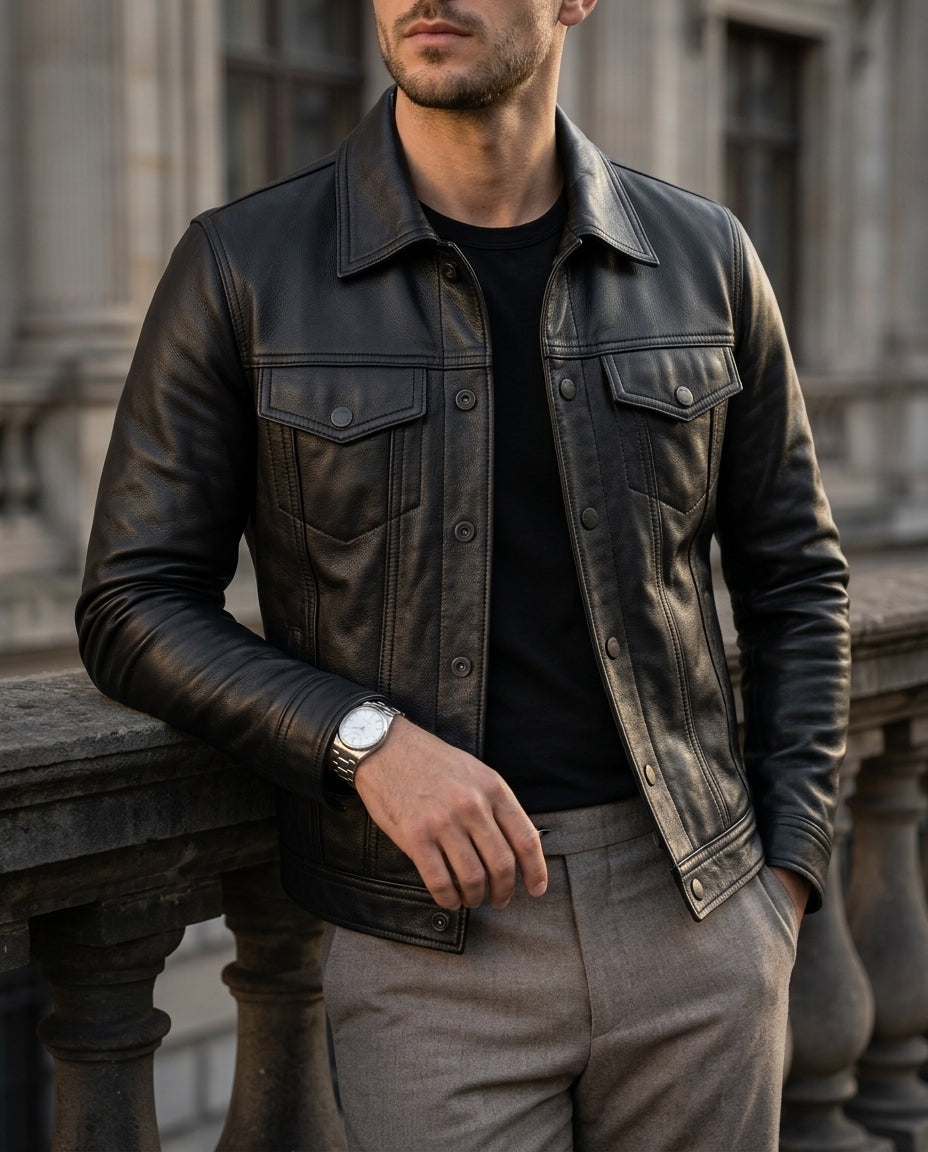 Markus Men's Faux Leather Trucker Jacket