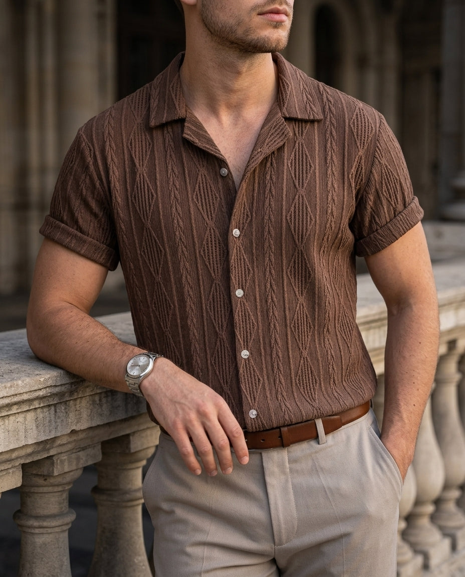 Ashcroft Men's Textured Camp Collar Shirt