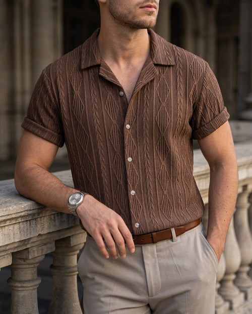 Ashcroft Men's Textured Camp Collar Shirt