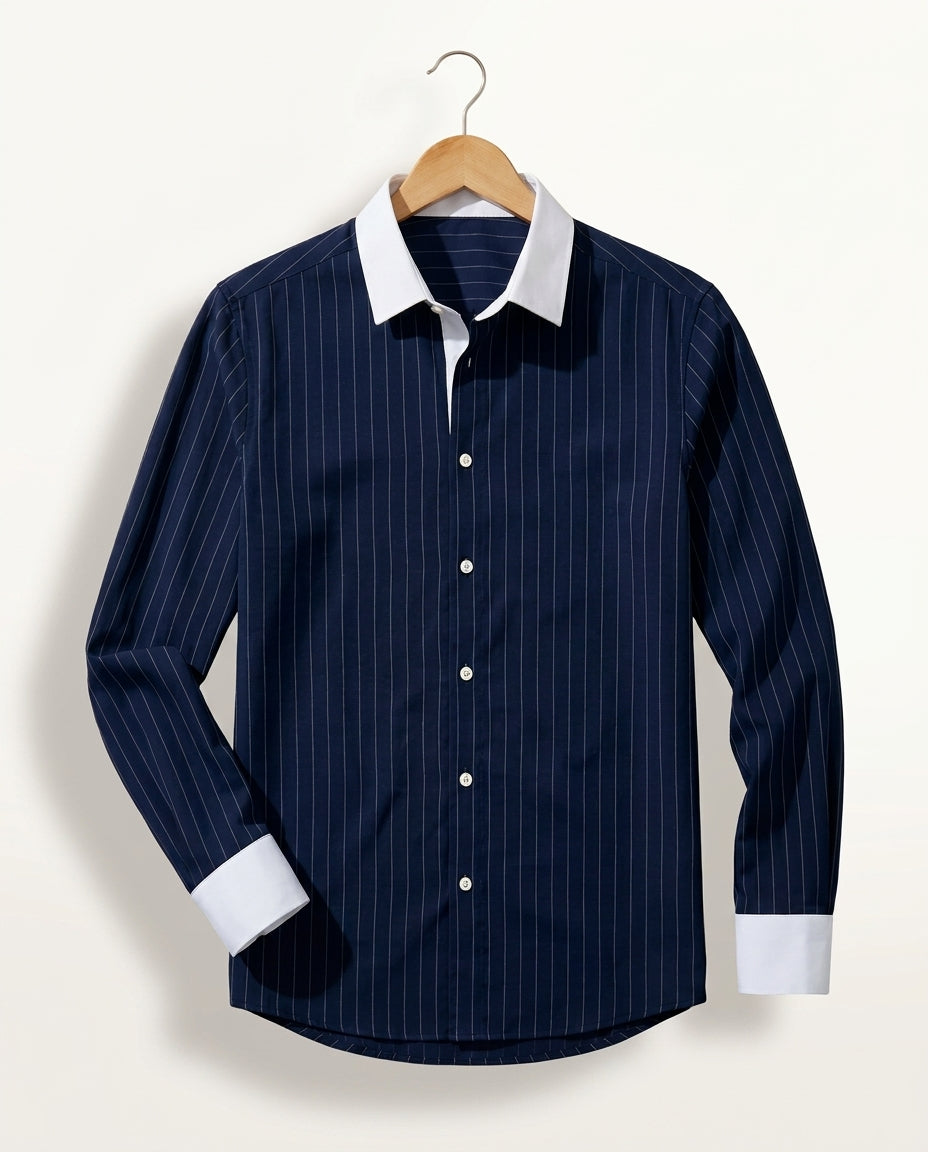 Vantree Men's Club Collar Striped Shirt