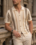 Belmont Men's Striped Crochet Knit Polo