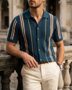 Belmont Men's Striped Crochet Knit Polo