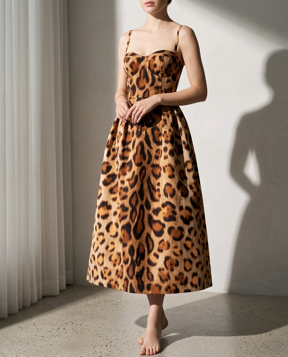 Whitmore Women's Leopard Print Bustier Midi Dress