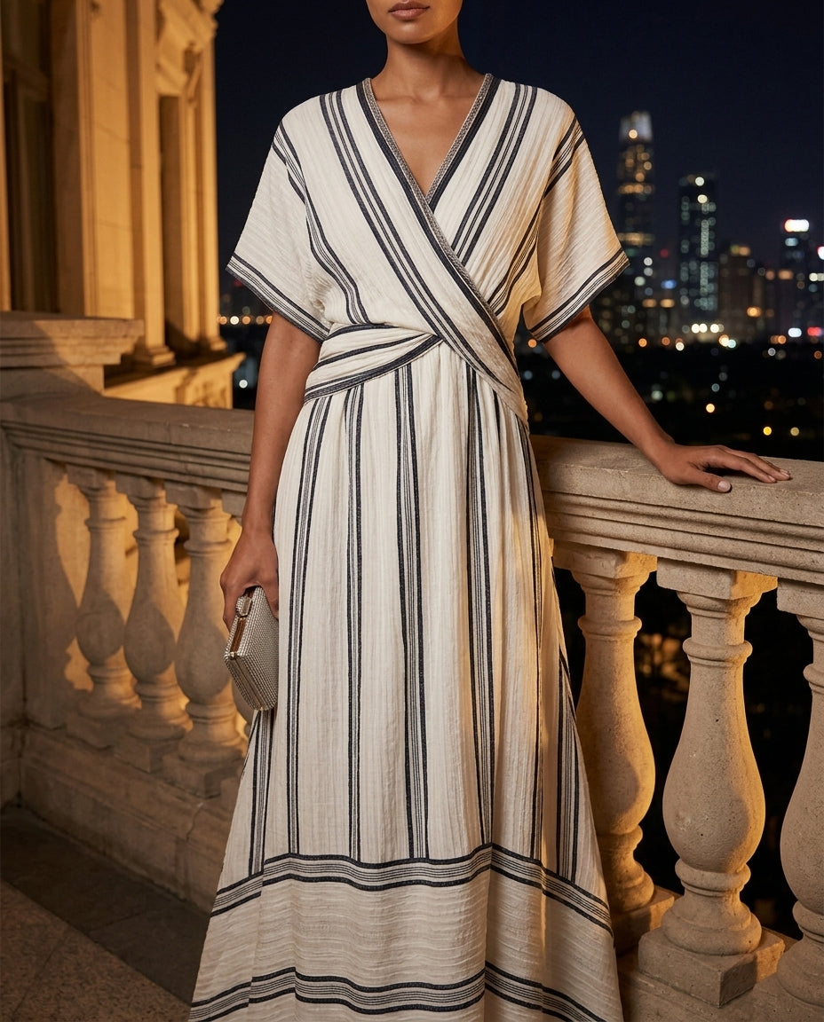 Delaney Women's Striped Wrap Summer Maxi Dress
