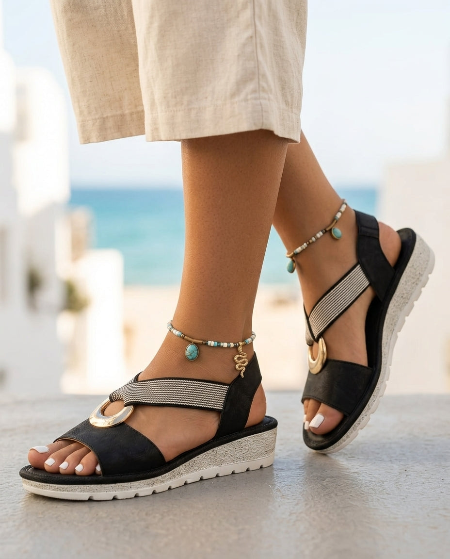 Everly Women's Leather Wedge Sandals