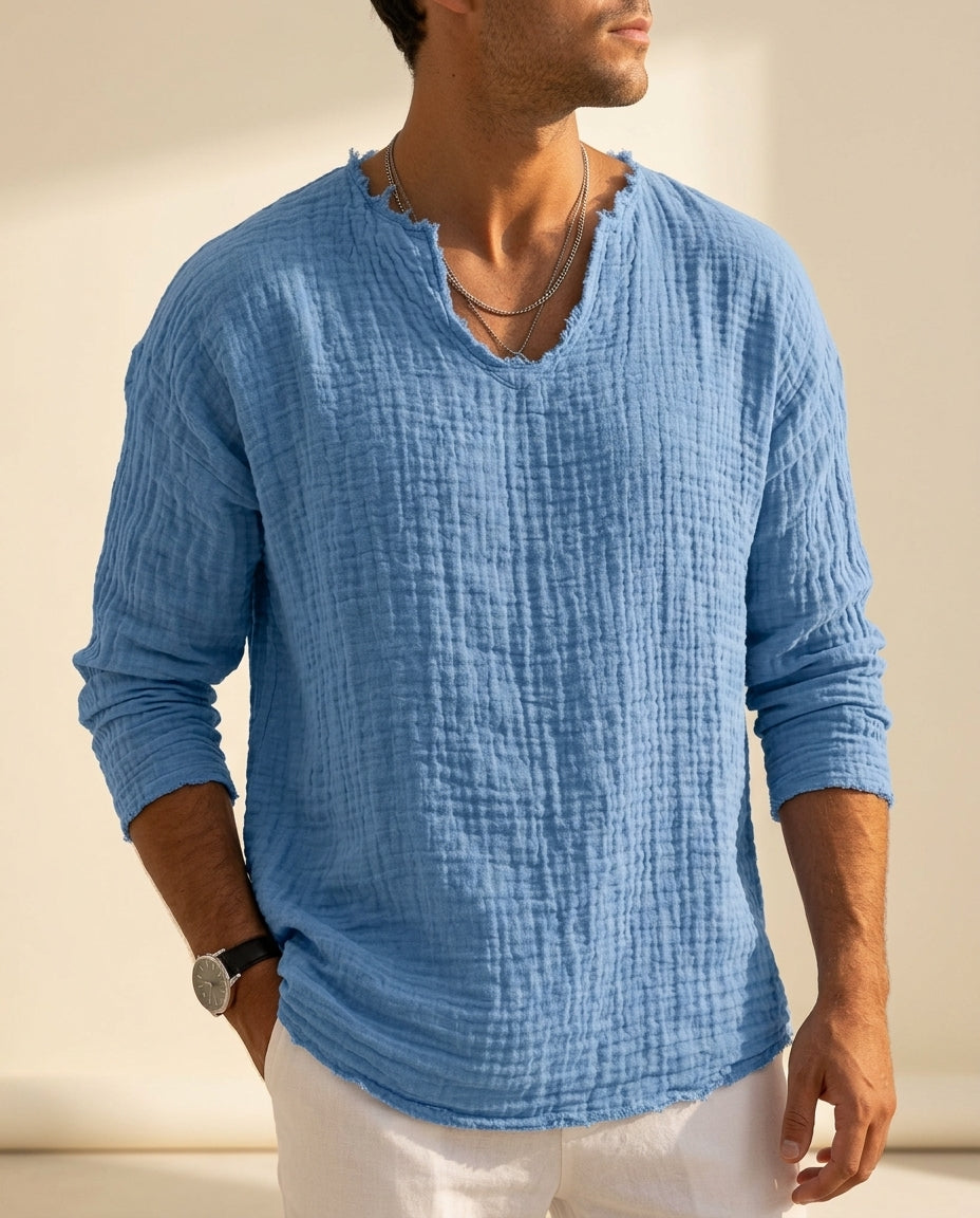Everett Men's Linen Blend V-Neck Shirt