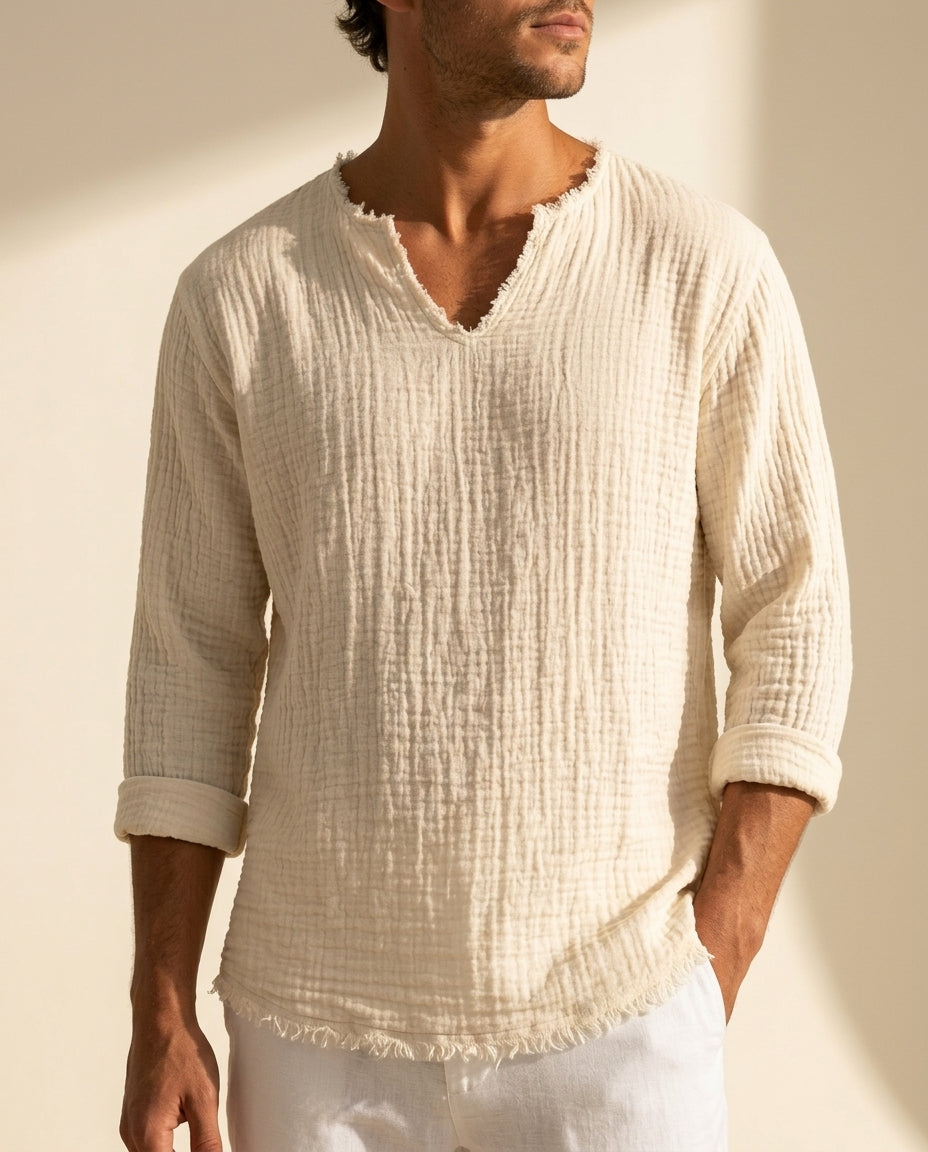 Everett Men's Linen Blend V-Neck Shirt