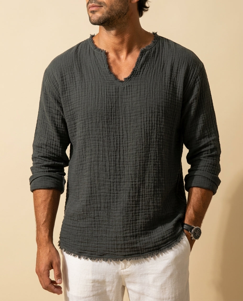 Everett Men's Linen Blend V-Neck Shirt