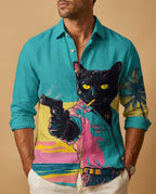 Barrett Men's Cat Print Stand Collar Shirt