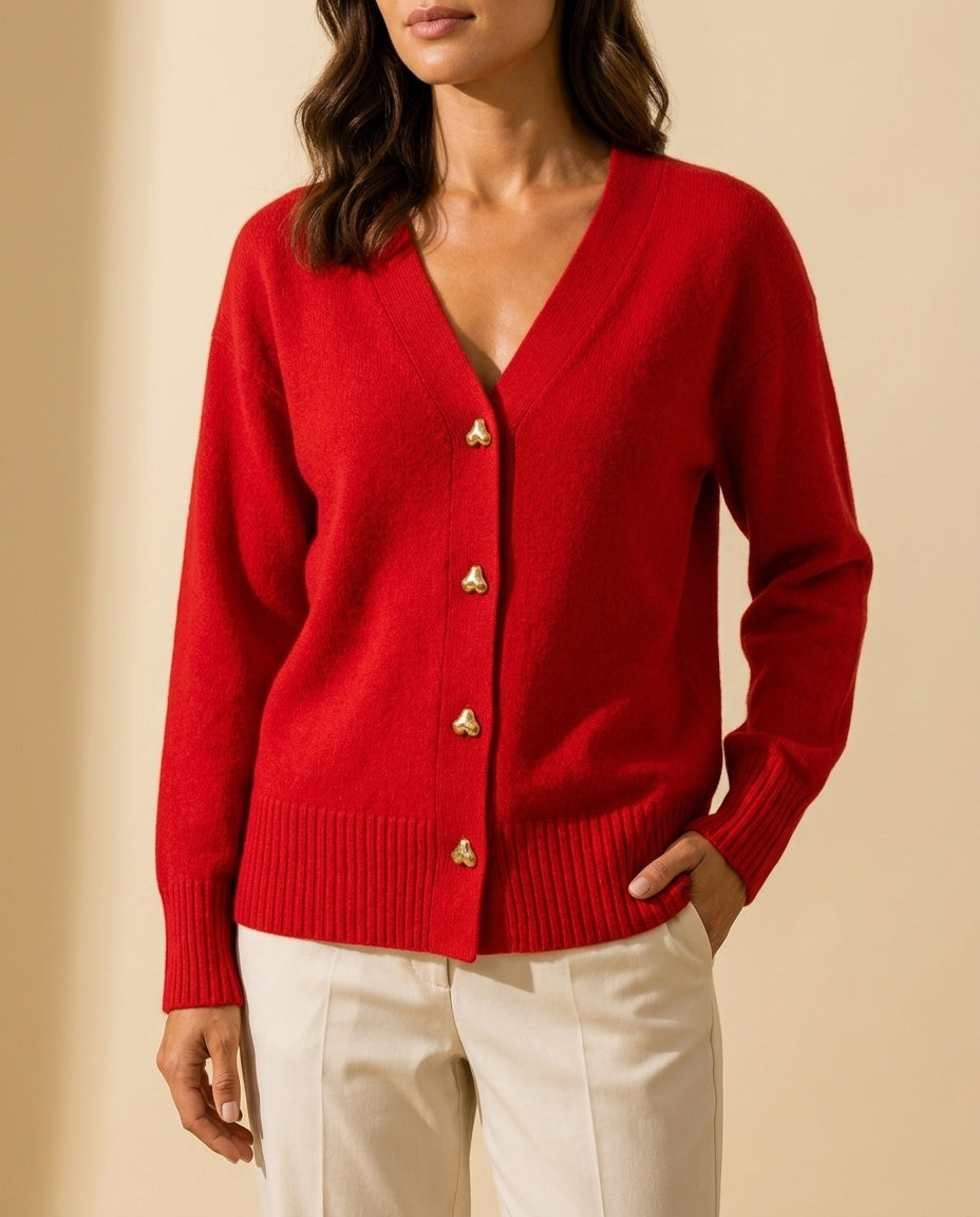 Bellamy Women's Heart Button V-Neck Sweater