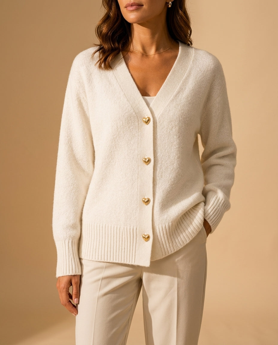 Bellamy Women's Heart Button V-Neck Sweater