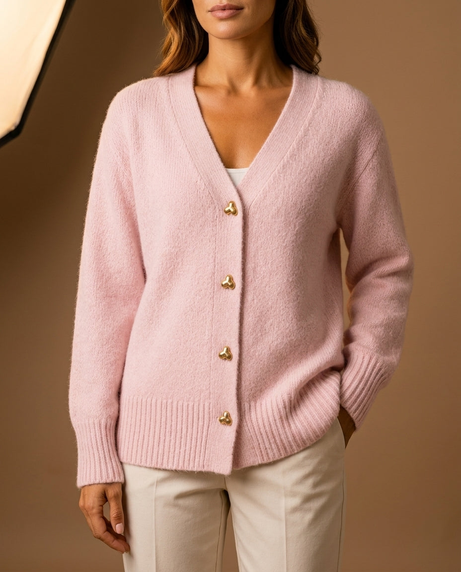 Bellamy Women's Heart Button V-Neck Sweater