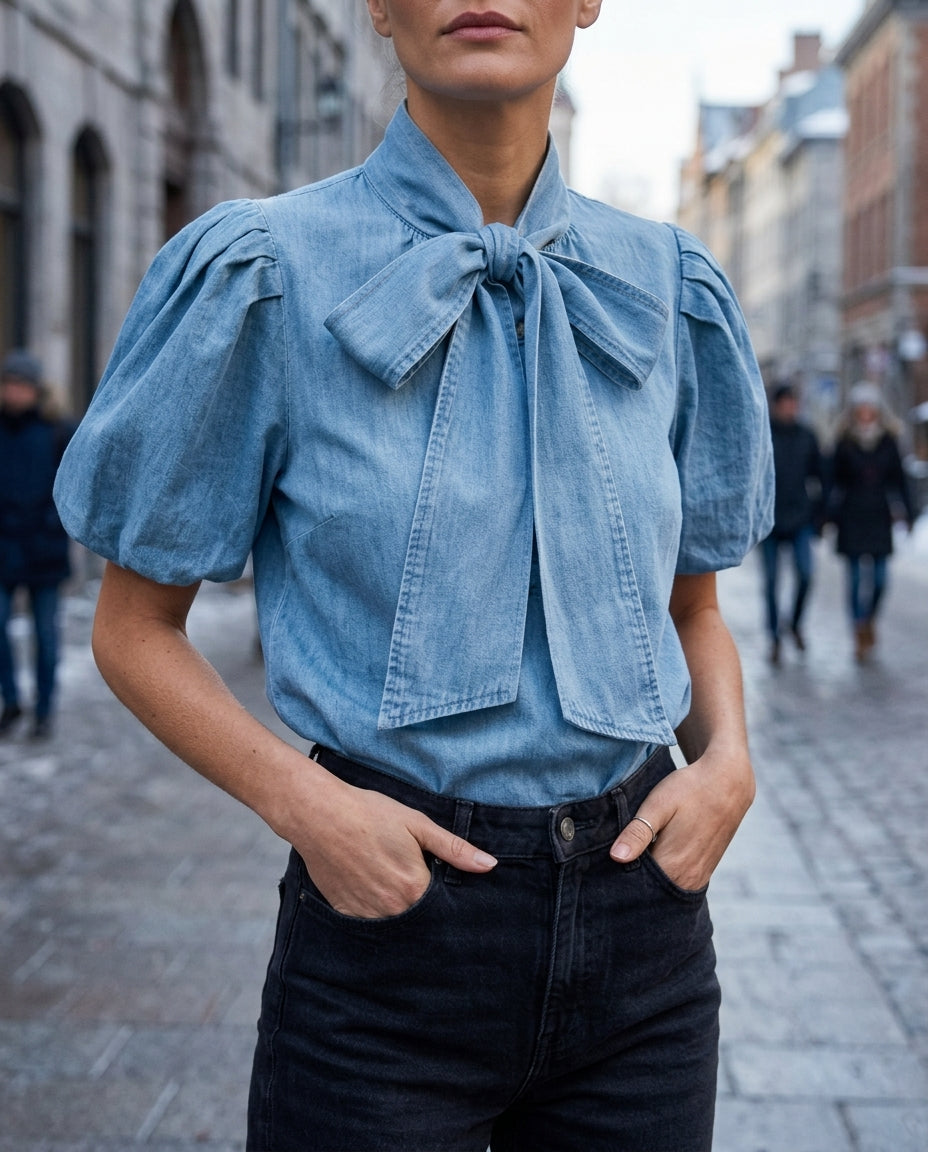 Marlowe Women's Tied Bow Denim Shirt