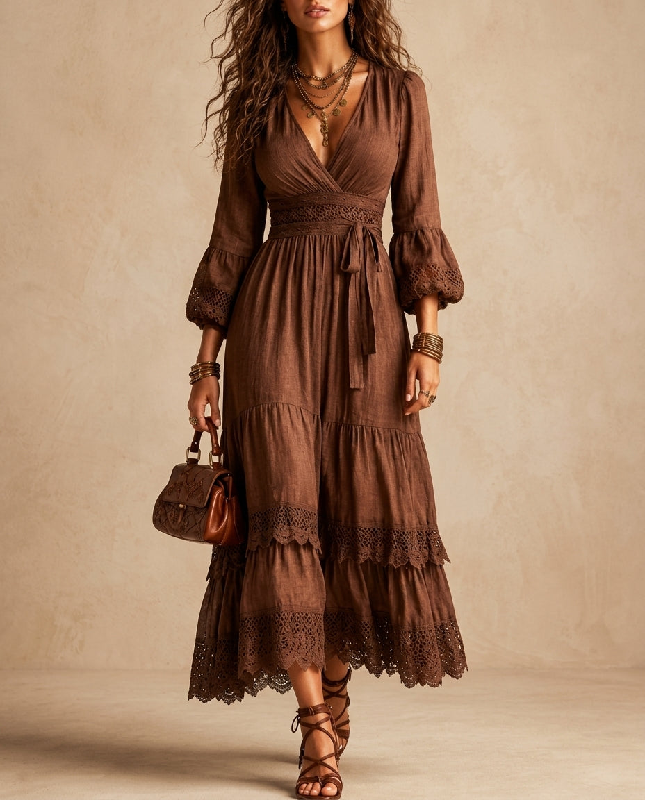 Josephine Women's Lace Trim Tiered Maxi Dress