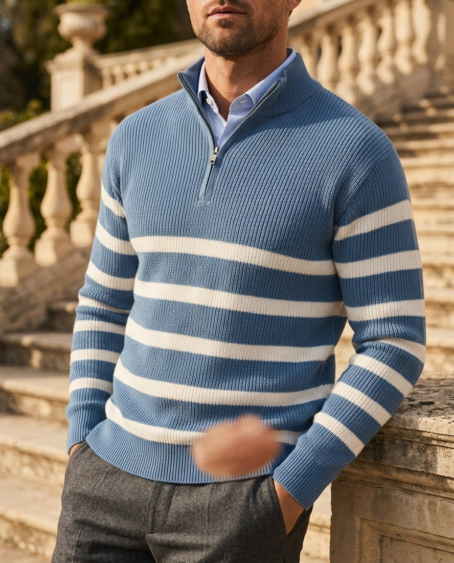 Sutton Men's Striped Half Zip Sweater