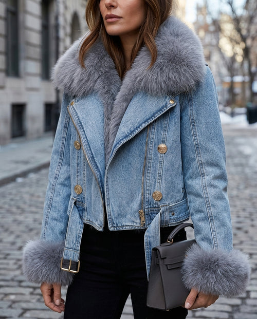 Adeline Women's Fur Trim Denim Jacket