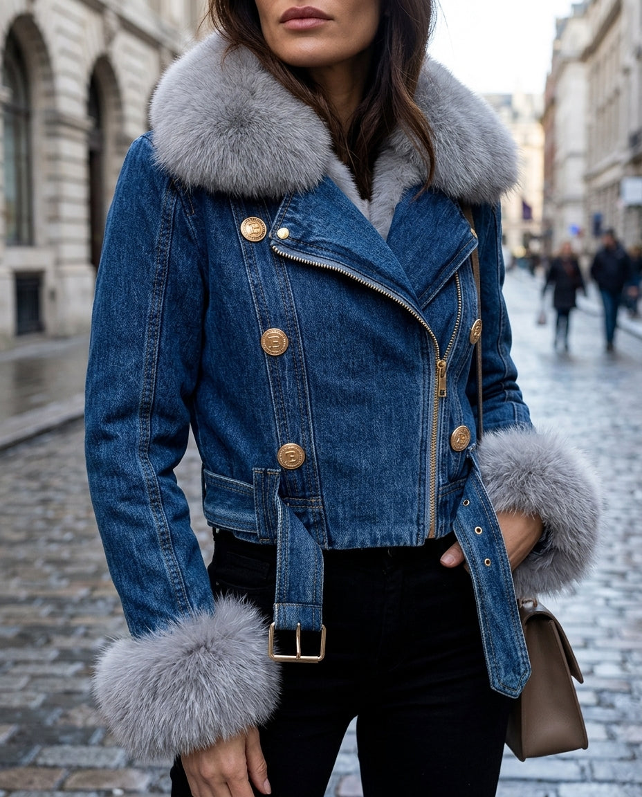 Adeline Women's Fur Trim Denim Jacket