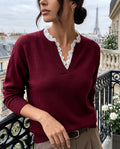 Whitney Women's Lace Trim Split Neck Sweater