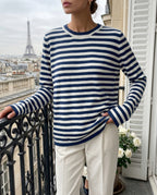 Genevieve Women's Striped Crew Neck Sweater