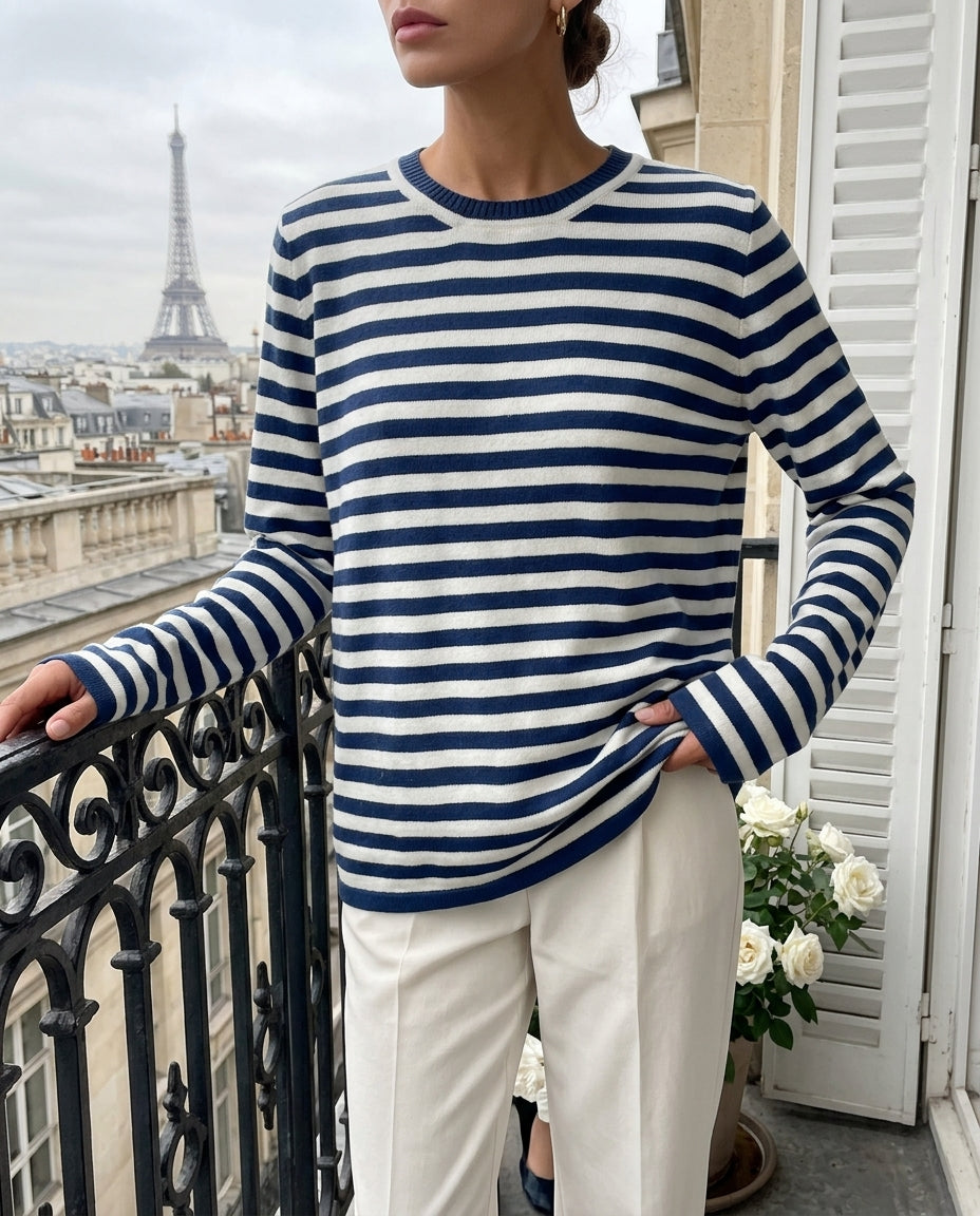 Genevieve Women's Striped Crew Neck Sweater