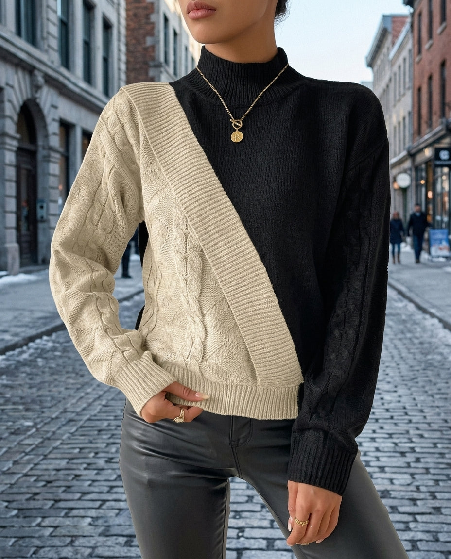 Waverly Women's Two Tone Cable Knit Sweater