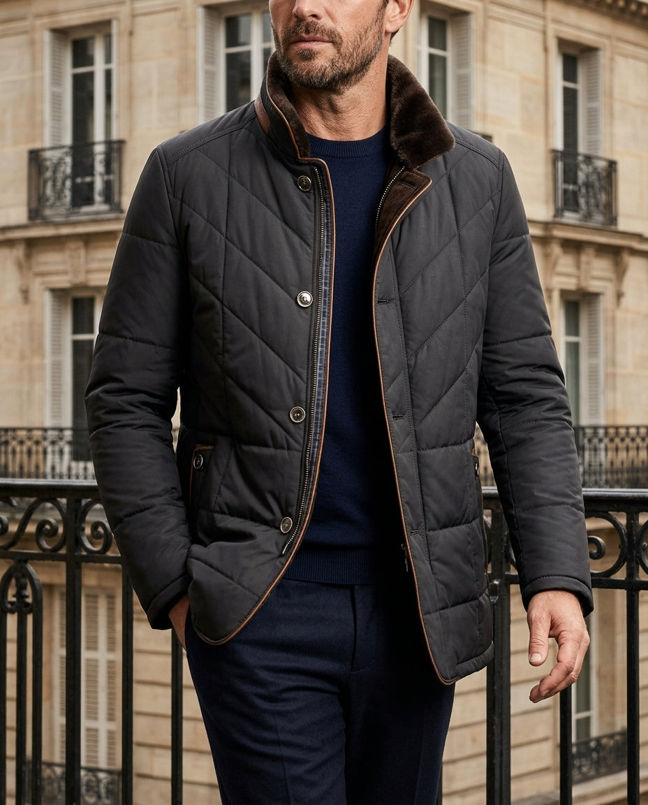 Everett Men's Fur Collar Quilted Jacket