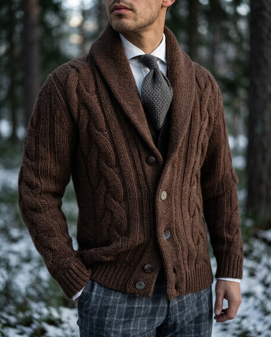Hollis Men's Cable Knit Button Cardigan