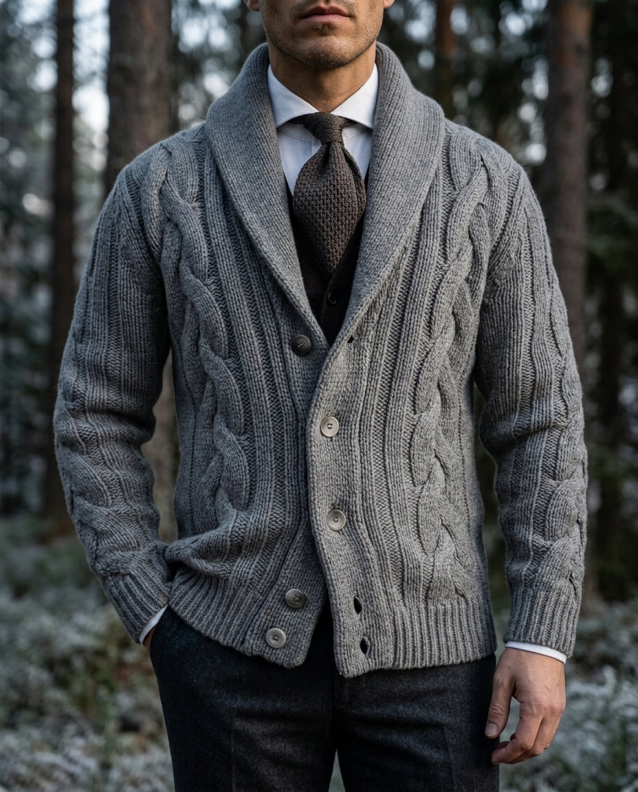 Hollis Men's Cable Knit Button Cardigan