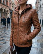 Delphine Women's Faux Leather Hooded Jacket