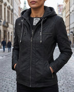 Delphine Women's Faux Leather Hooded Jacket