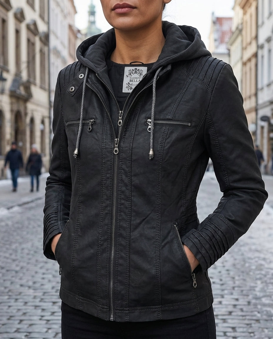 Delphine Women's Faux Leather Hooded Jacket