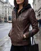 Delphine Women's Faux Leather Hooded Jacket