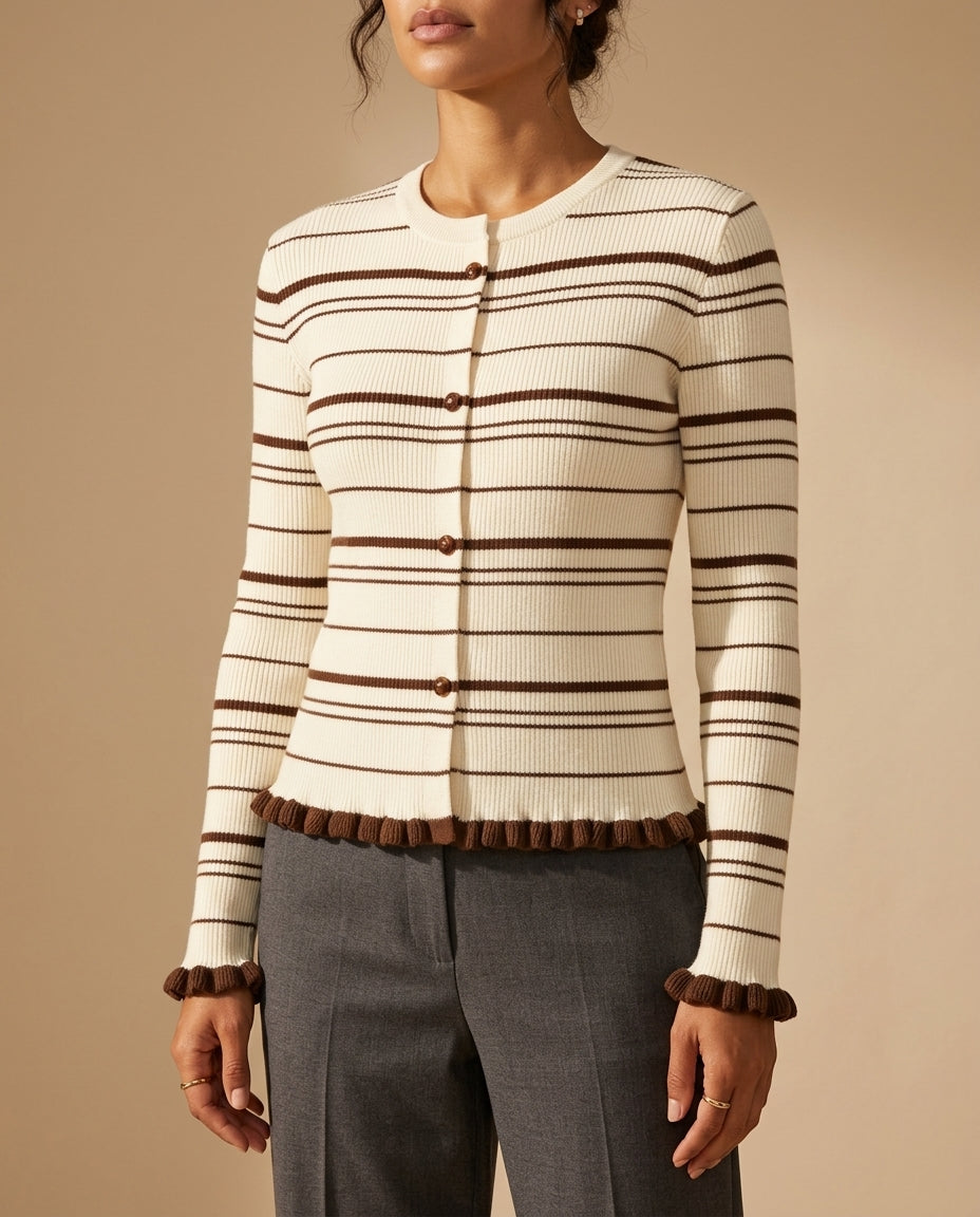 Perpetua Women's Striped Ruffle Hem Cardigan