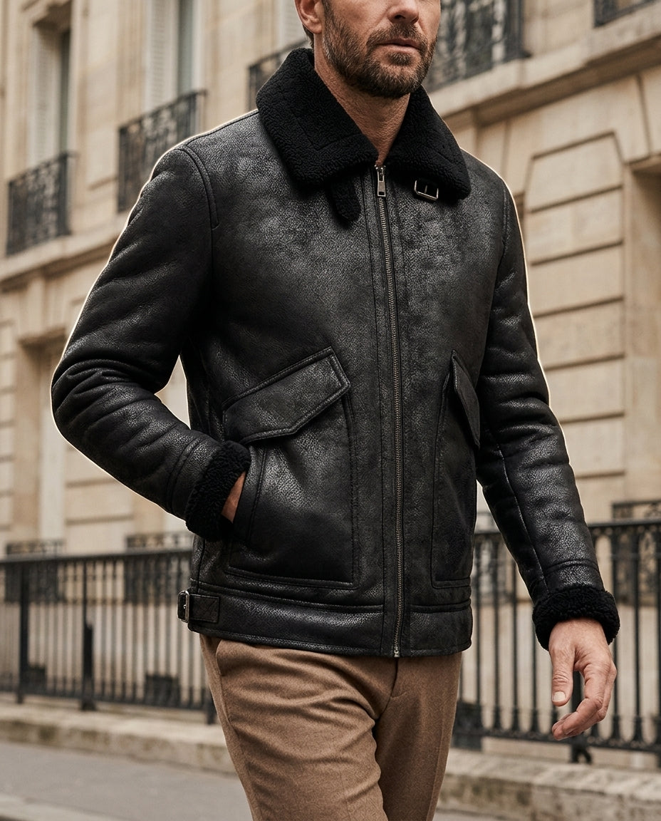 Wornth Men's Sherpa Lined Pilot Jacket