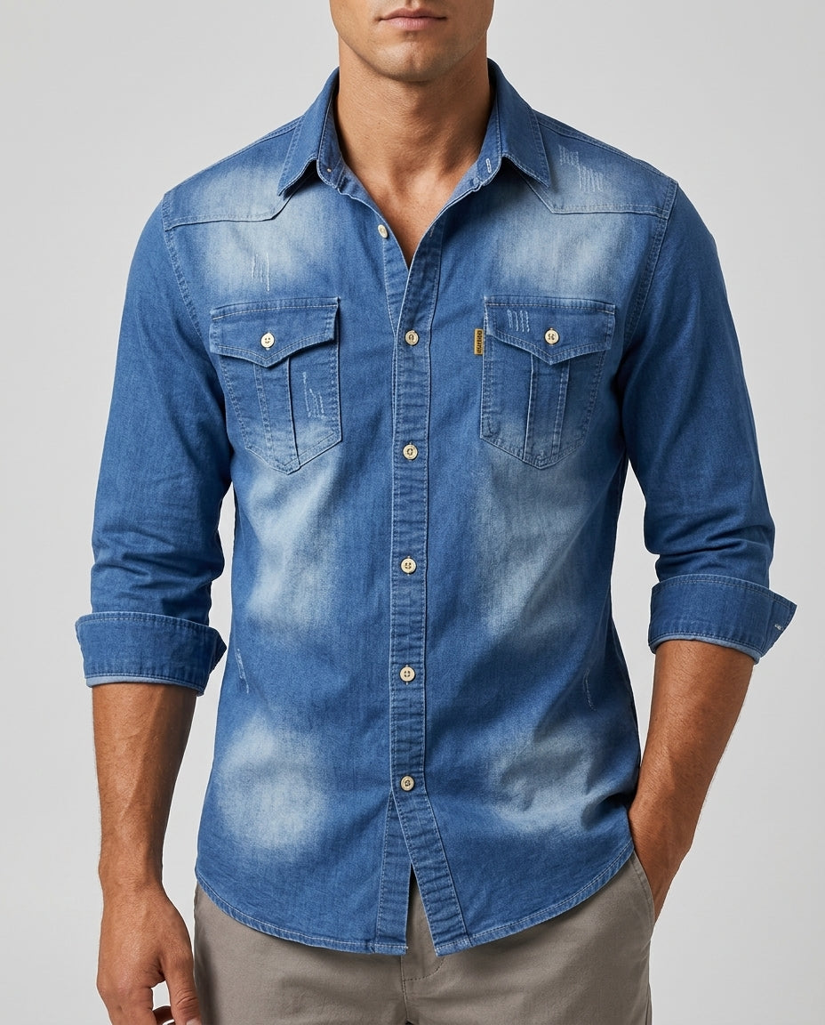 Kinsley Men's Slim Fit Cotton Denim Shirt