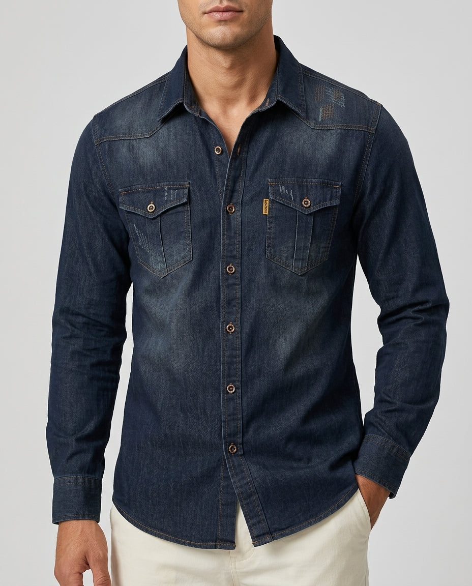 Kinsley Men's Slim Fit Cotton Denim Shirt