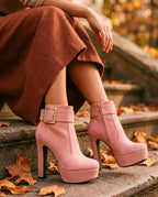 Coren Women's Suede Platform High Heel Buckle Ankle Boots