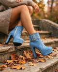 Coren Women's Suede Platform High Heel Buckle Ankle Boots