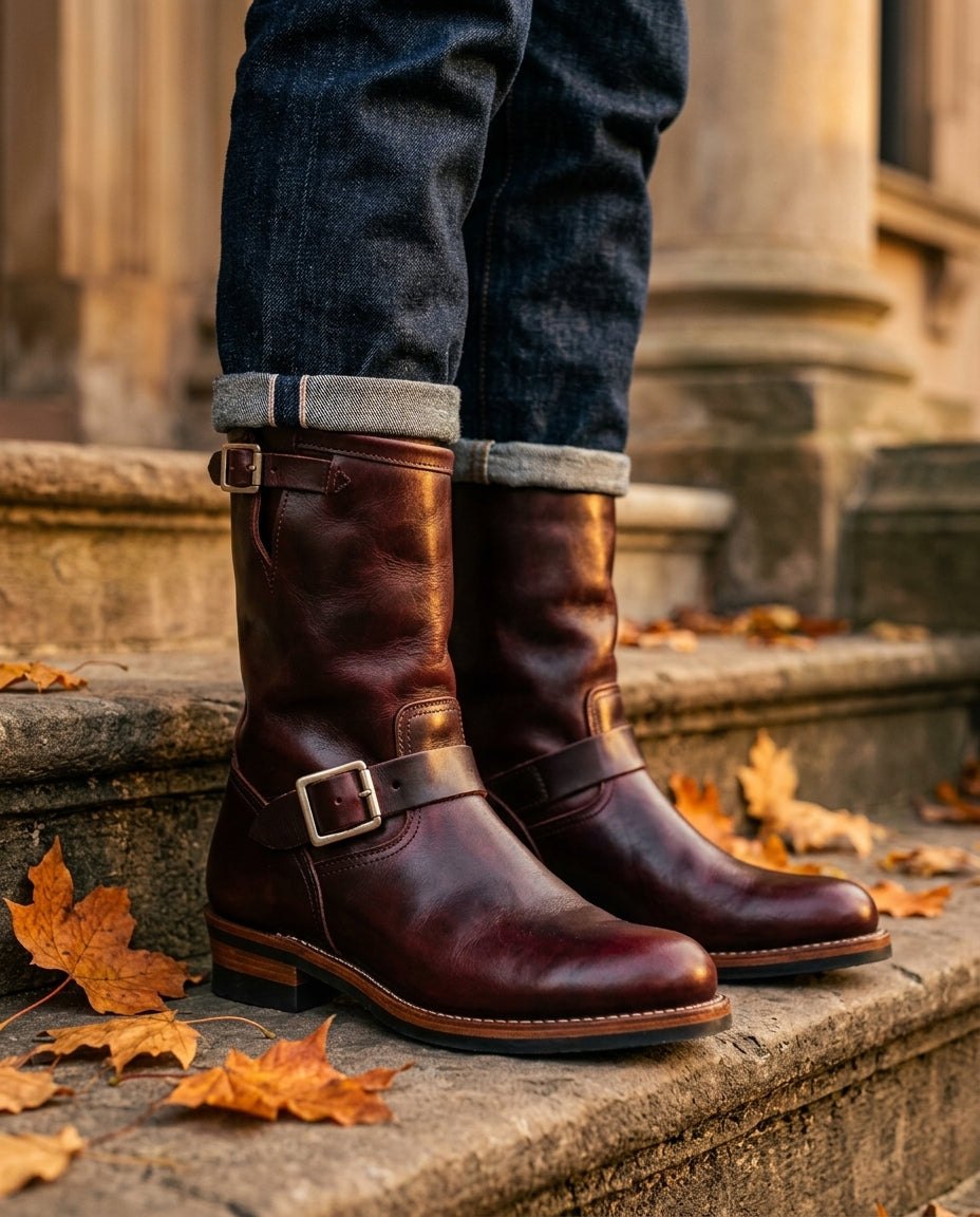 Sullivan Men's Distressed Leather Buckle Engineer Boots