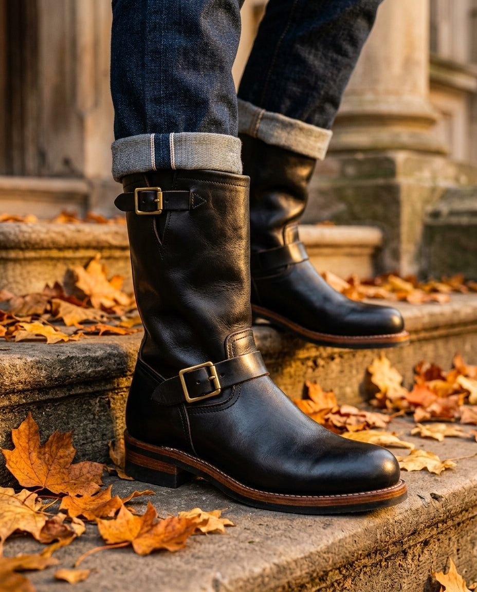 Sullivan Men's Distressed Leather Buckle Engineer Boots