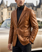 Halvorsen Men's Leather Slim Fit Blazer Jacket