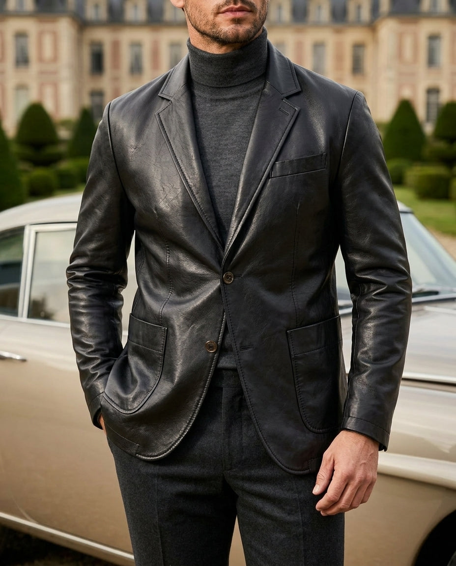 Halvorsen Men's Leather Slim Fit Blazer Jacket