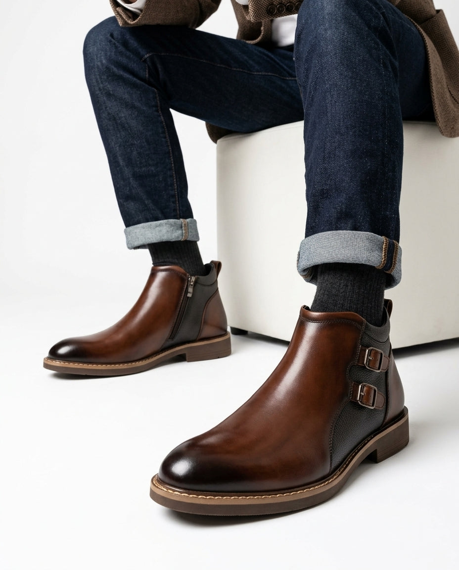 Colt Men's Leather Double Buckle Ankle Boots