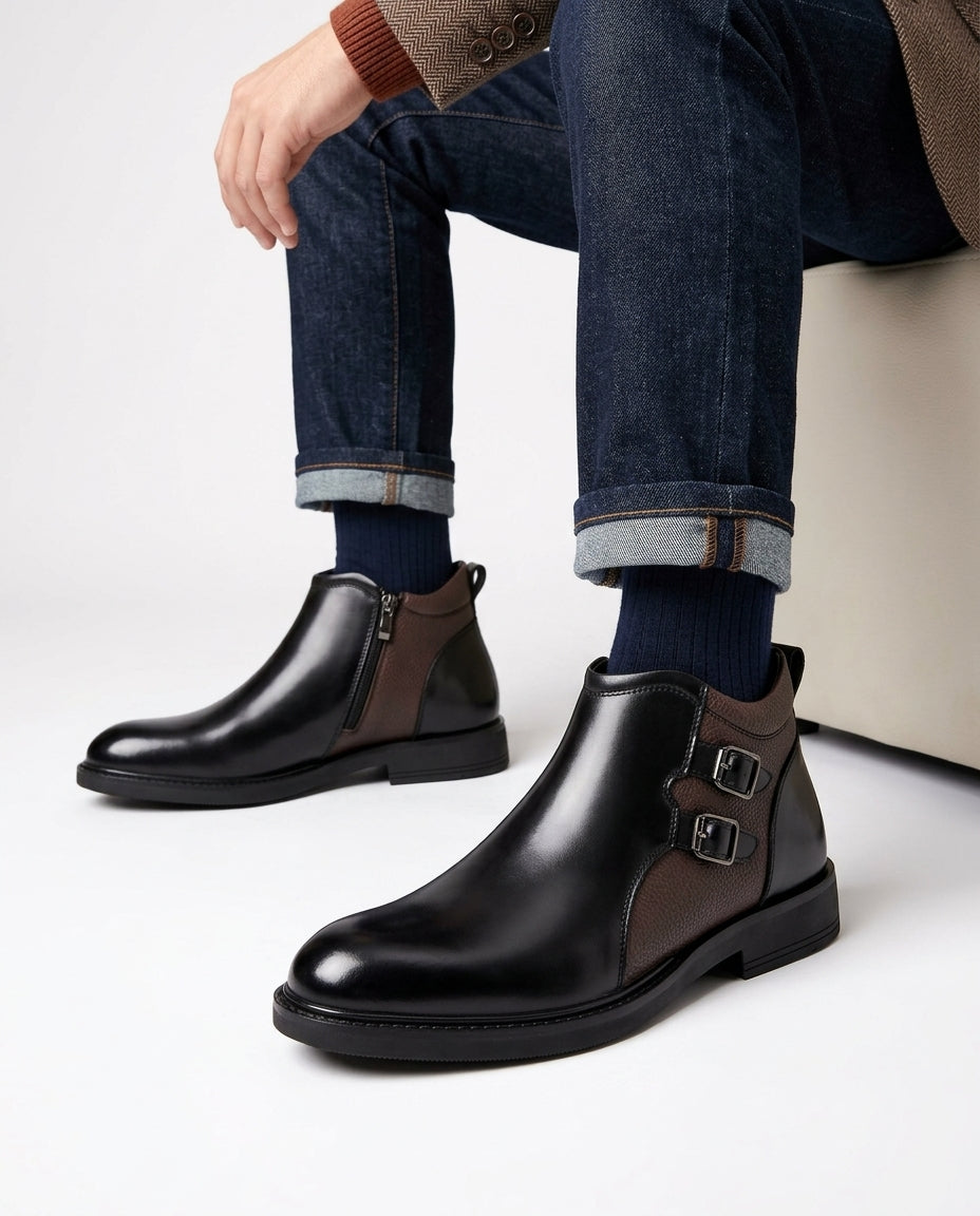 Colt Men's Leather Double Buckle Ankle Boots