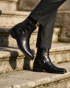 Philip Men's Leather Harness Riding Motorcycle Ankle Boots