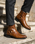 Philip Men's Leather Harness Riding Motorcycle Ankle Boots