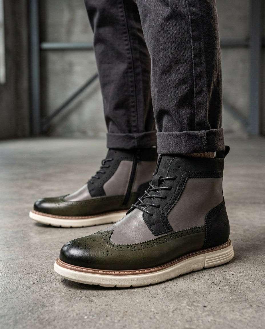 Archer Men's Leather Brogue Dress Boots