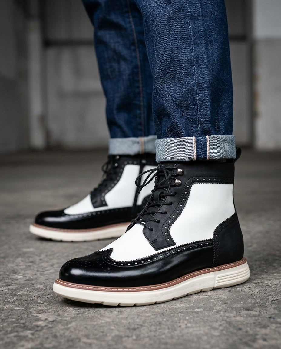 Archer Men's Leather Brogue Dress Boots