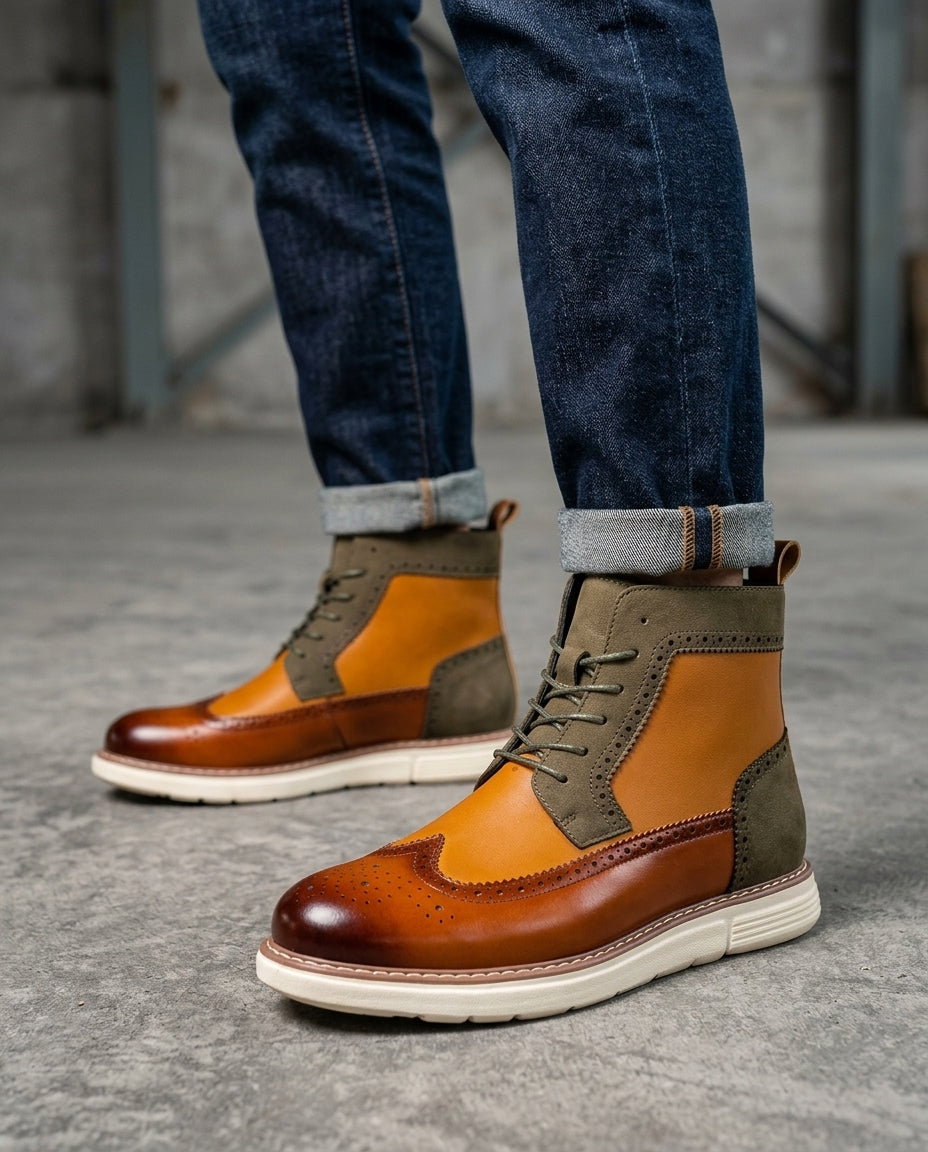 Archer Men's Leather Brogue Dress Boots