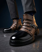 Ardent Men's Buckle Strap Leather Ankle Boots